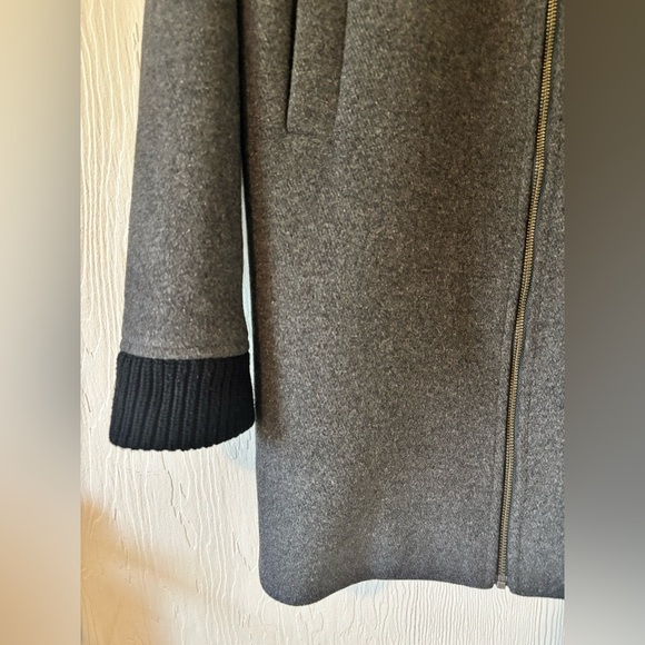 Oak + Fort Grey Black Ribbed Cuff Wool Knit Zip Up Bomber Peacoat Jacket Coat - Picture 9 of 13